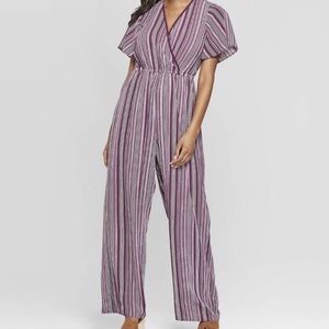 purple striped jumpsuit